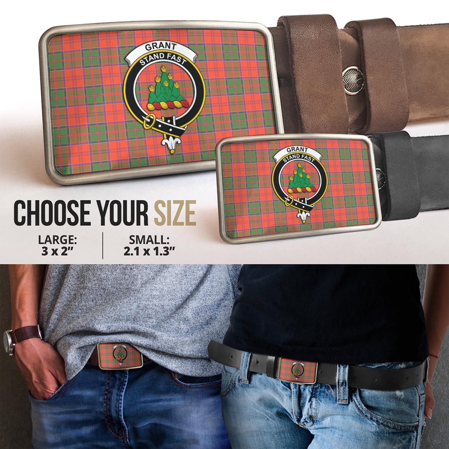 Grant Ancient Tartan Belt Buckles with Family Crest - Tartan Vibes Clothing