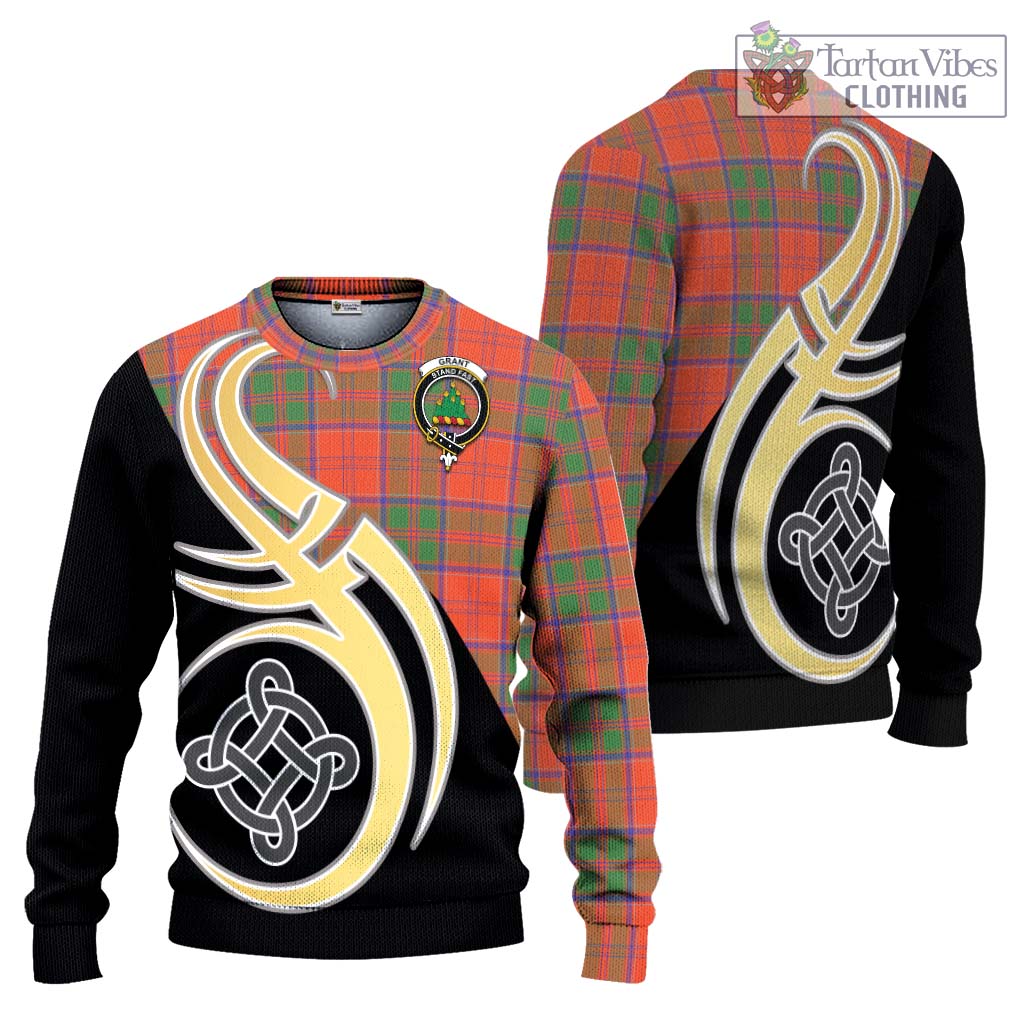 Grant Ancient Tartan Knitted Sweater with Family Crest and Celtic Symbol Style Unisex - Tartan Vibes Clothing