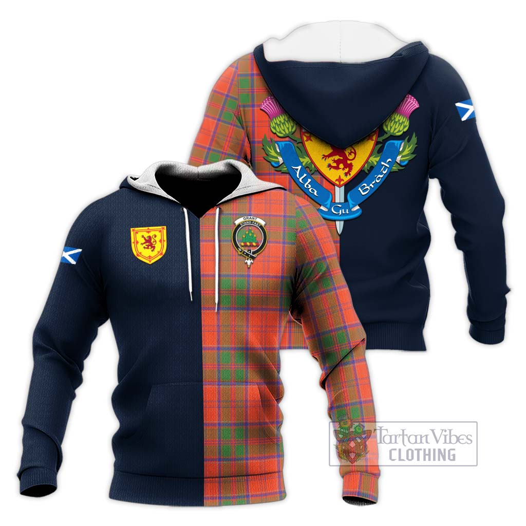 Tartan Vibes Clothing Grant Ancient Tartan Knitted Hoodie with Scottish Lion Royal Arm Half Style