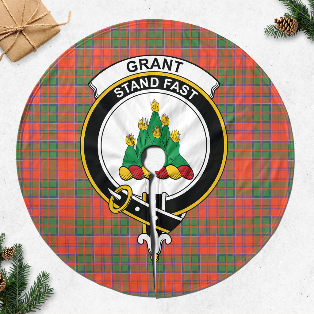 Grant Ancient Tartan Christmas Tree Skirt with Family Crest - Tartanvibesclothing