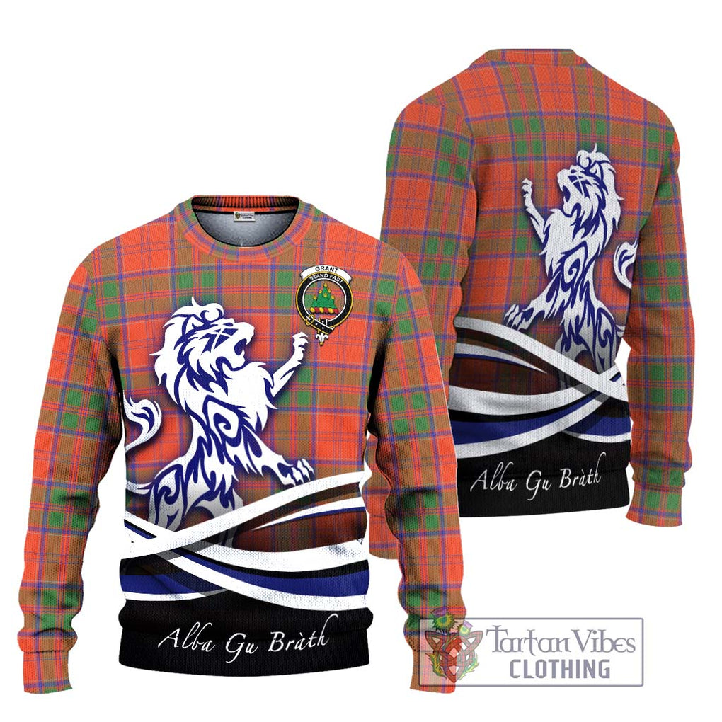 Grant Ancient Tartan Knitted Sweater with Alba Gu Brath Regal Lion Emblem Unisex - Tartanvibesclothing Shop