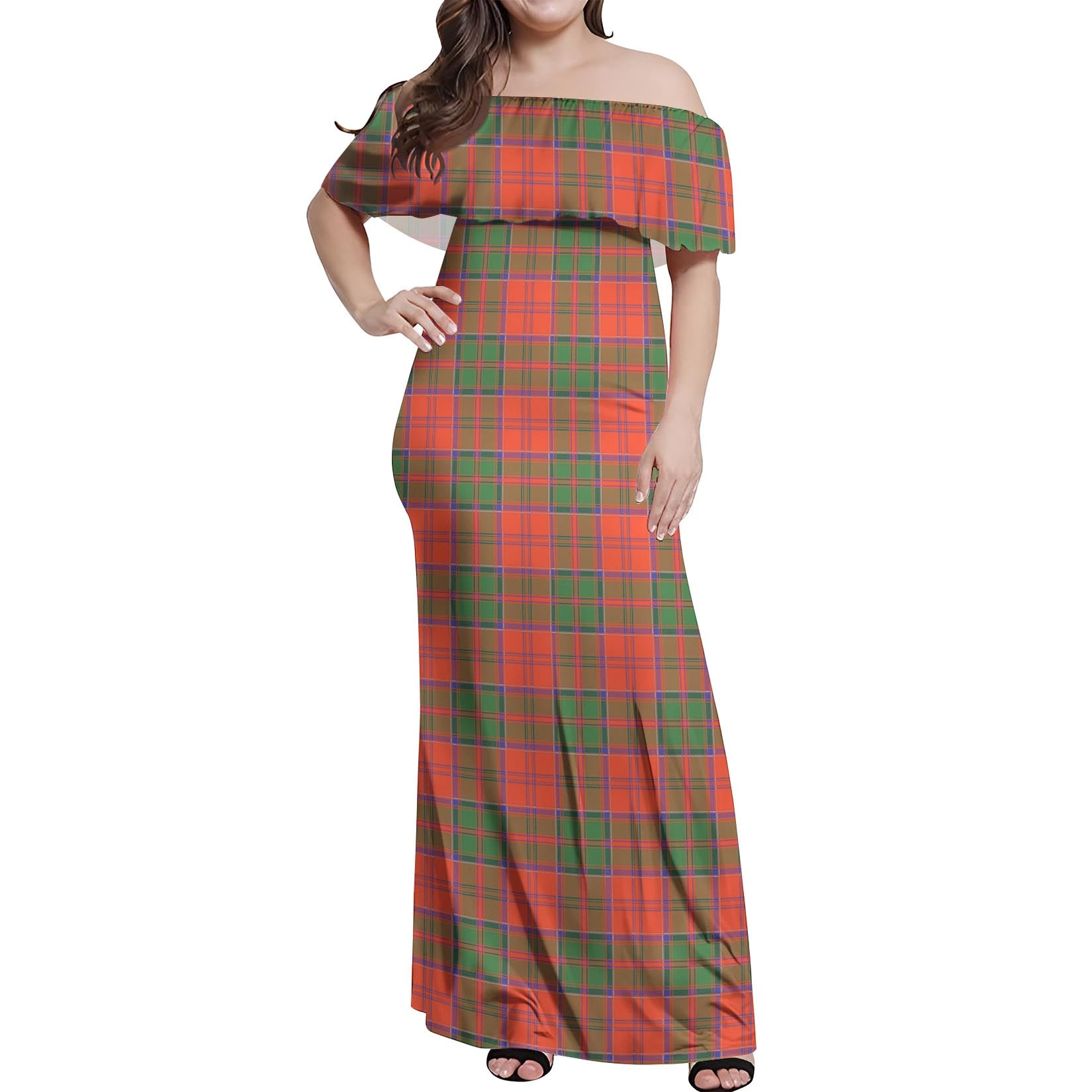 Grant Ancient Tartan Off Shoulder Long Dress Women's Dress - Tartanvibesclothing