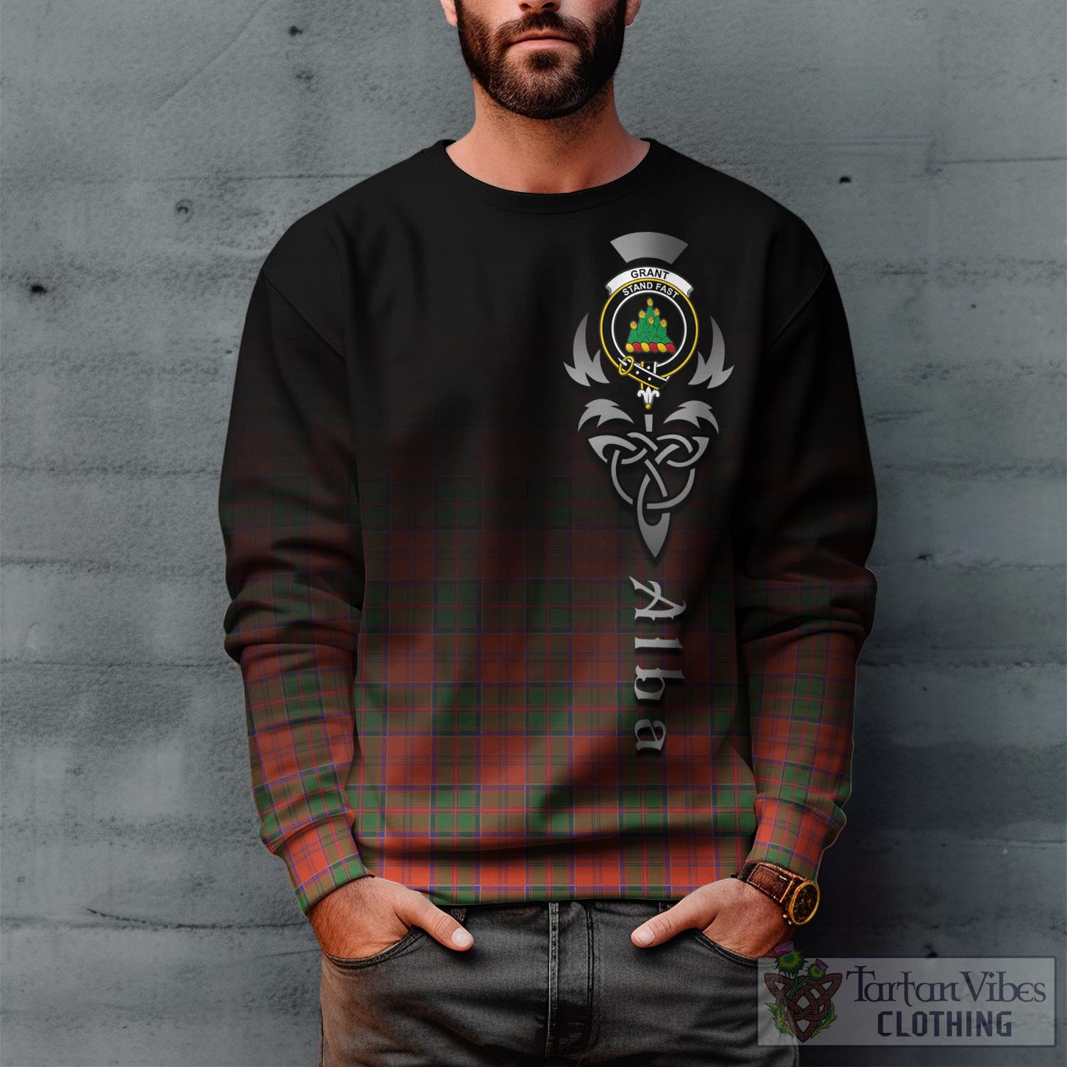 Tartan Vibes Clothing Grant Ancient Tartan Sweatshirt Featuring Alba Gu Brath Family Crest Celtic Inspired