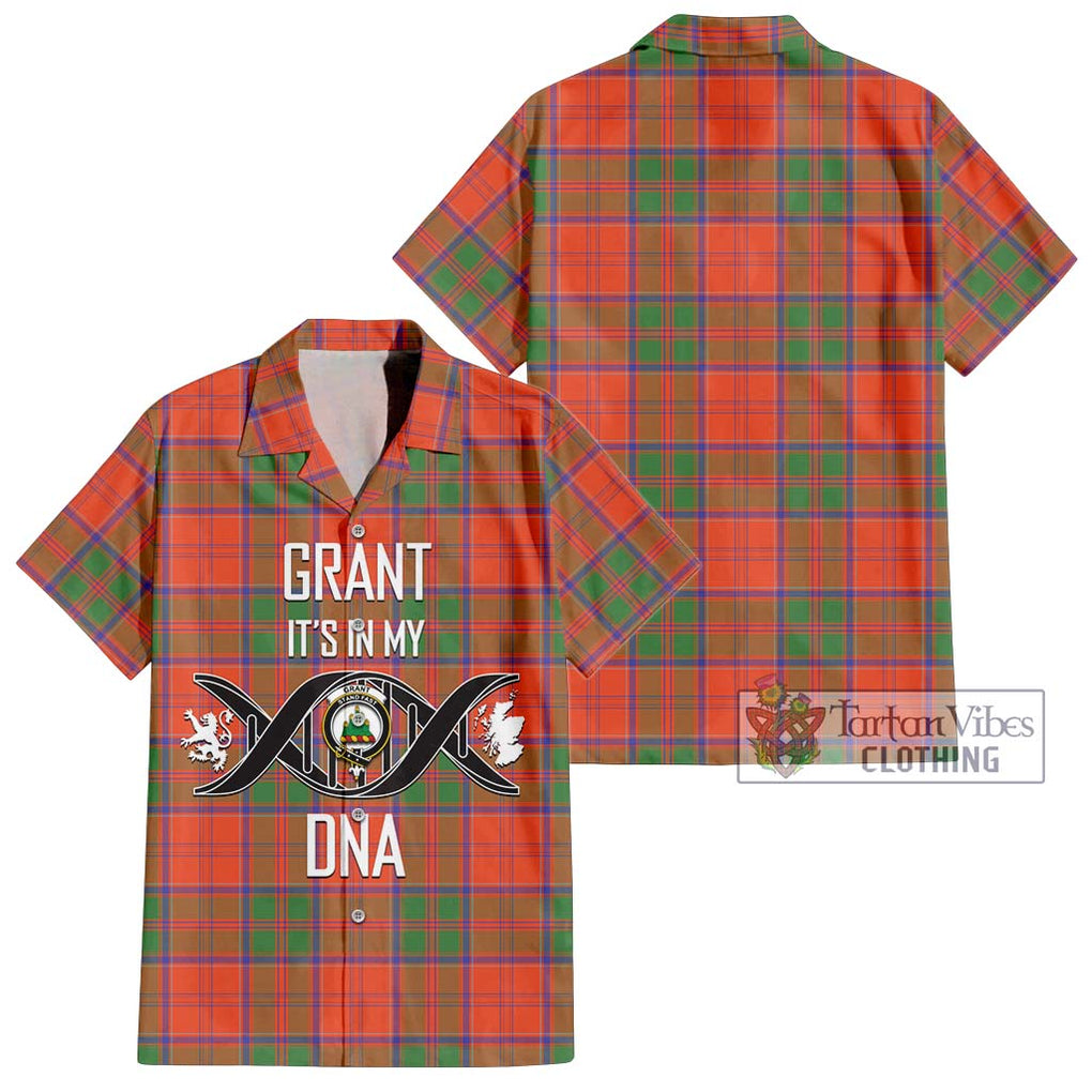 Grant Ancient Tartan Short Sleeve Button Shirt with Family Crest DNA In Me Style Kid - Tartanvibesclothing Shop