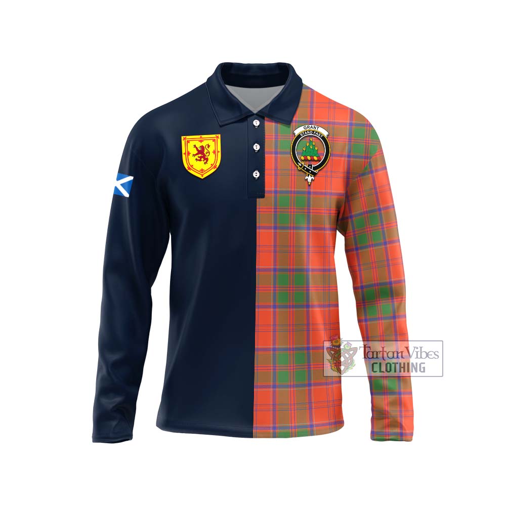 Tartan Vibes Clothing Grant Ancient Tartan Long Sleeve Polo Shirt with Scottish Lion Royal Arm Half Style