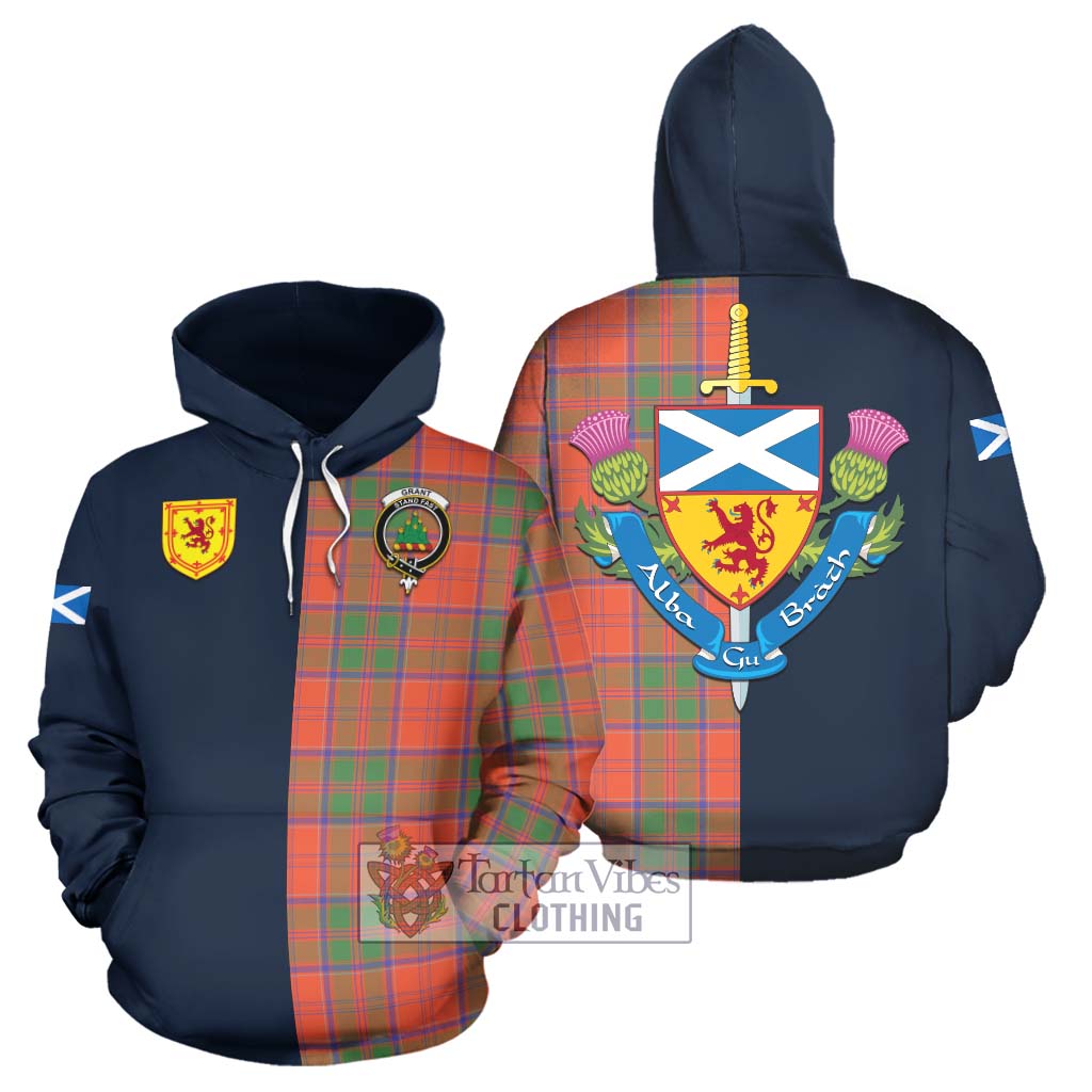 Tartan Vibes Clothing Grant Ancient Tartan Hoodie with Scottish Lion Royal Arm Half Style