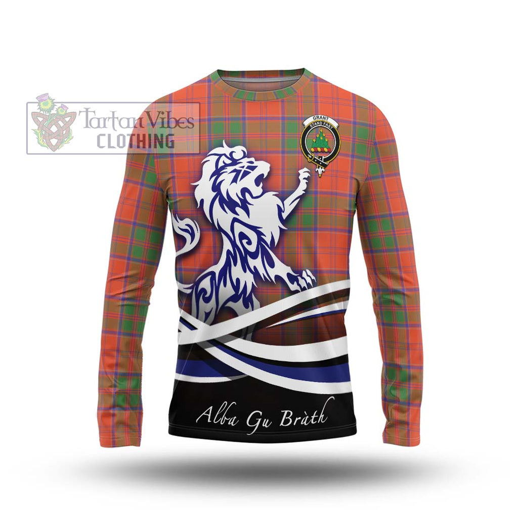 Grant Ancient Tartan Long Sleeve T-Shirt with Alba Gu Brath Regal Lion Emblem Unisex - Tartanvibesclothing Shop