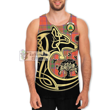 Grant Ancient Tartan Men's Tank Top with Family Crest Celtic Wolf Style