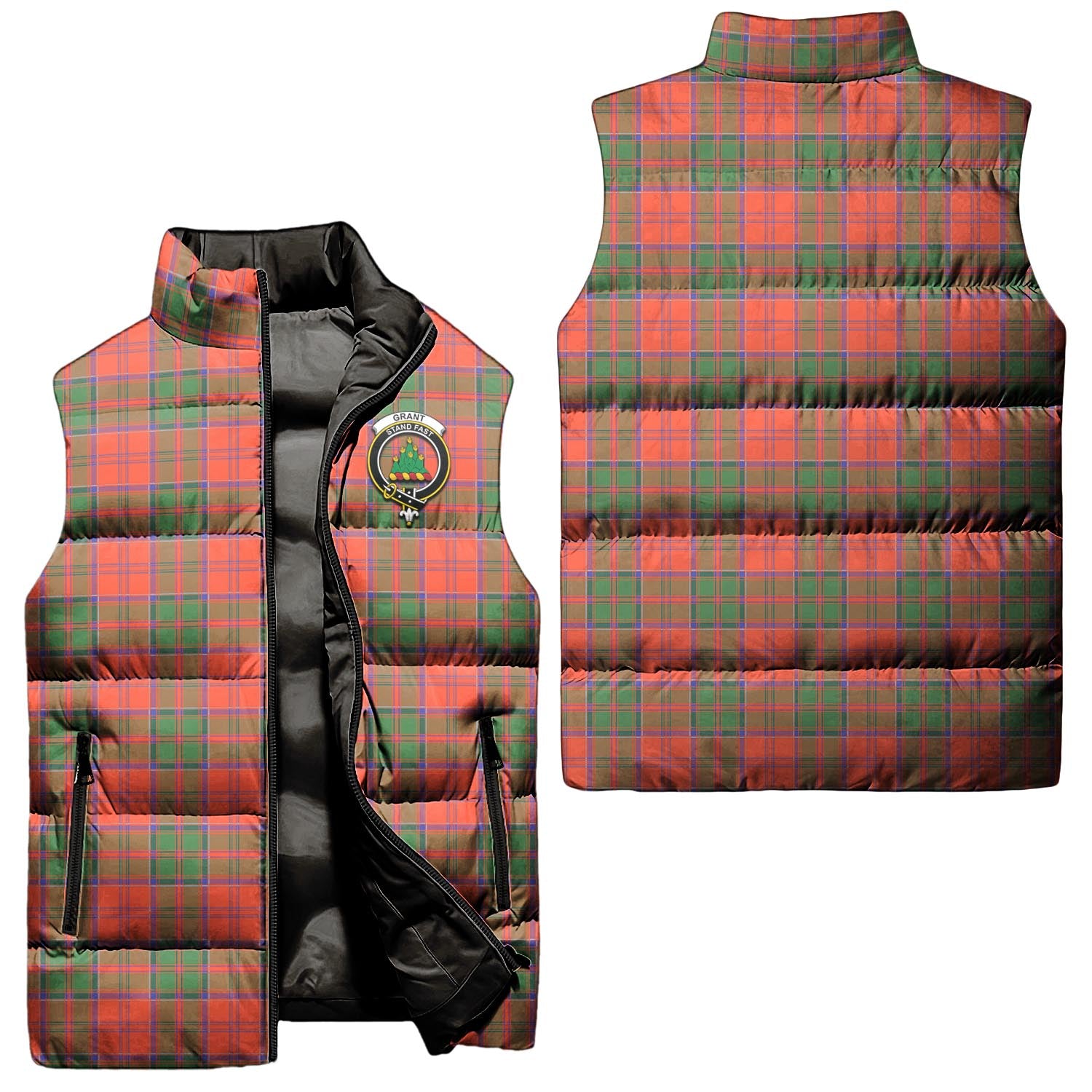 Grant Ancient Tartan Sleeveless Puffer Jacket with Family Crest Unisex - Tartanvibesclothing