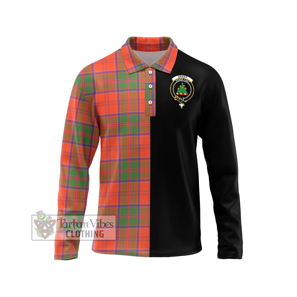 Grant Ancient Tartan Long Sleeve Polo Shirt with Family Crest and Half Of Me Style Unisex - Tartanvibesclothing Shop