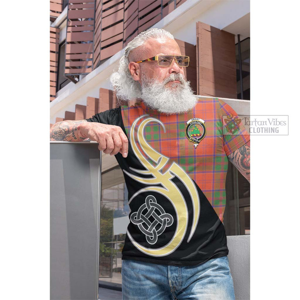 Tartan Vibes Clothing Grant Ancient Tartan Cotton T-shirt with Family Crest and Celtic Symbol Style