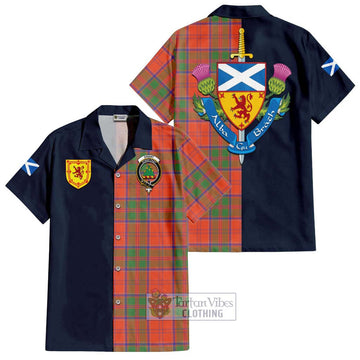 Grant Ancient Tartan Short Sleeve Button Shirt Alba with Scottish Lion Royal Arm Half Style