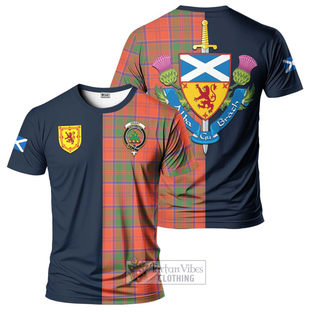 Tartan Vibes Clothing Grant Ancient Tartan T-Shirt Alba with Scottish Lion Royal Arm Half Style