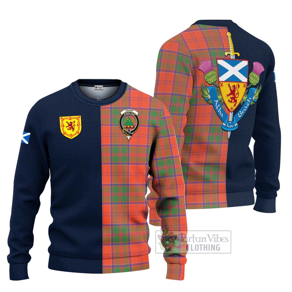 Tartan Vibes Clothing Grant Ancient Tartan Knitted Sweater with Scottish Lion Royal Arm Half Style