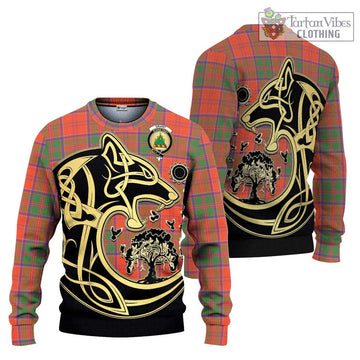 Grant Ancient Tartan Ugly Sweater with Family Crest Celtic Wolf Style