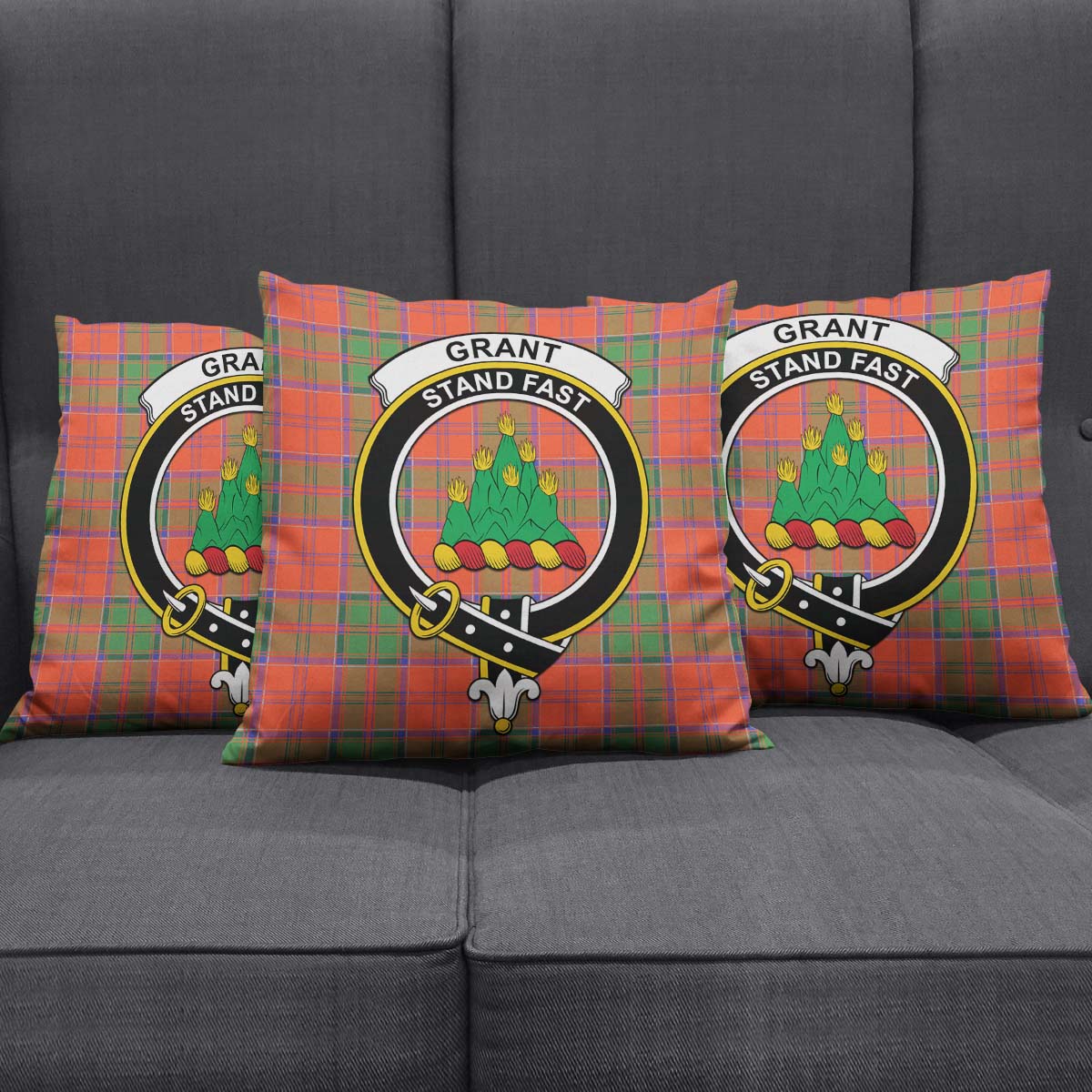 Grant Ancient Tartan Pillow Cover with Family Crest Square Pillow Cover - Tartanvibesclothing