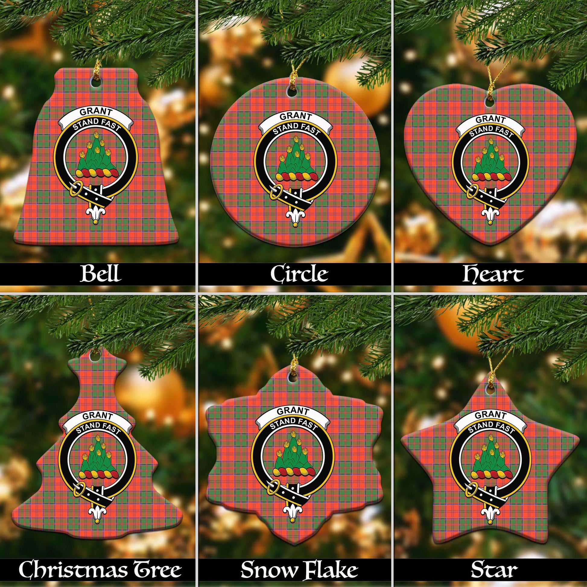 Grant Ancient Tartan Christmas Ornaments with Family Crest - Tartanvibesclothing