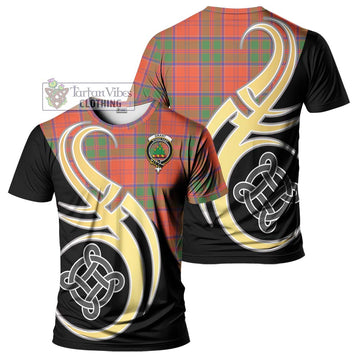 Grant Ancient Tartan T-Shirt with Family Crest and Celtic Symbol Style