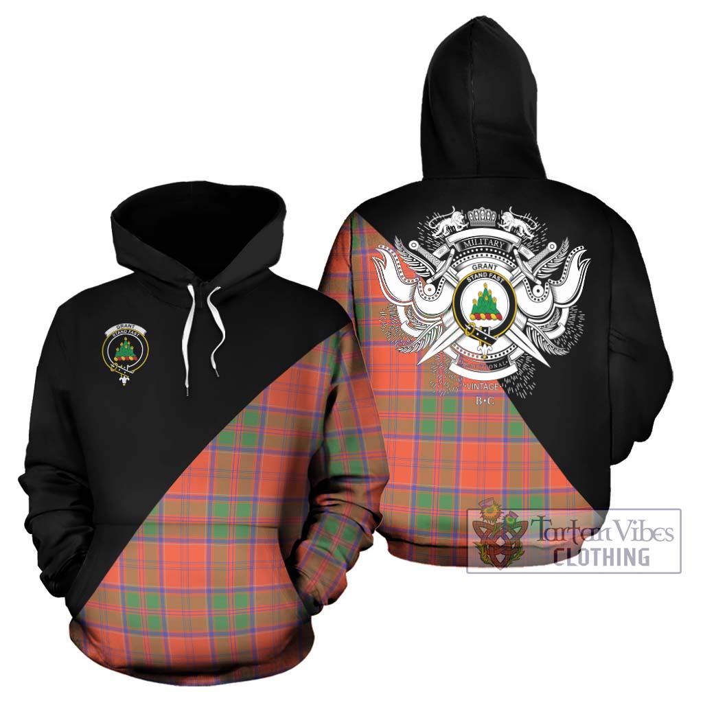 Tartan Vibes Clothing Grant Ancient Tartan Hoodie with Family Crest and Military Logo Style