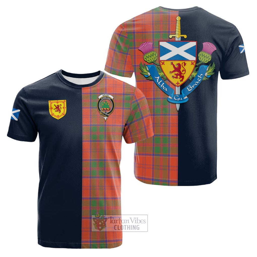 Tartan Vibes Clothing Grant Ancient Tartan Cotton T-shirt with Scottish Lion Royal Arm Half Style