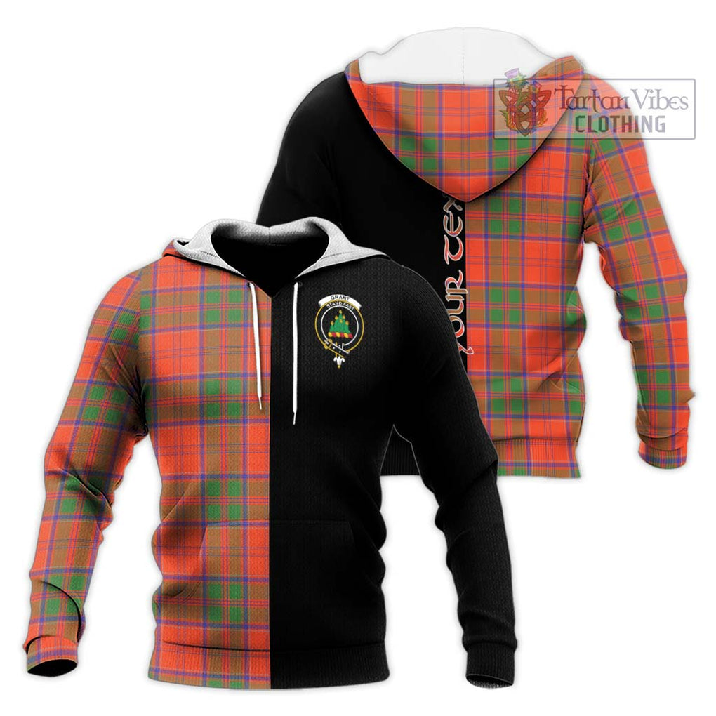 Grant Ancient Tartan Knitted Hoodie with Family Crest and Half Of Me Style Unisex Knitted Pullover Hoodie - Tartanvibesclothing Shop