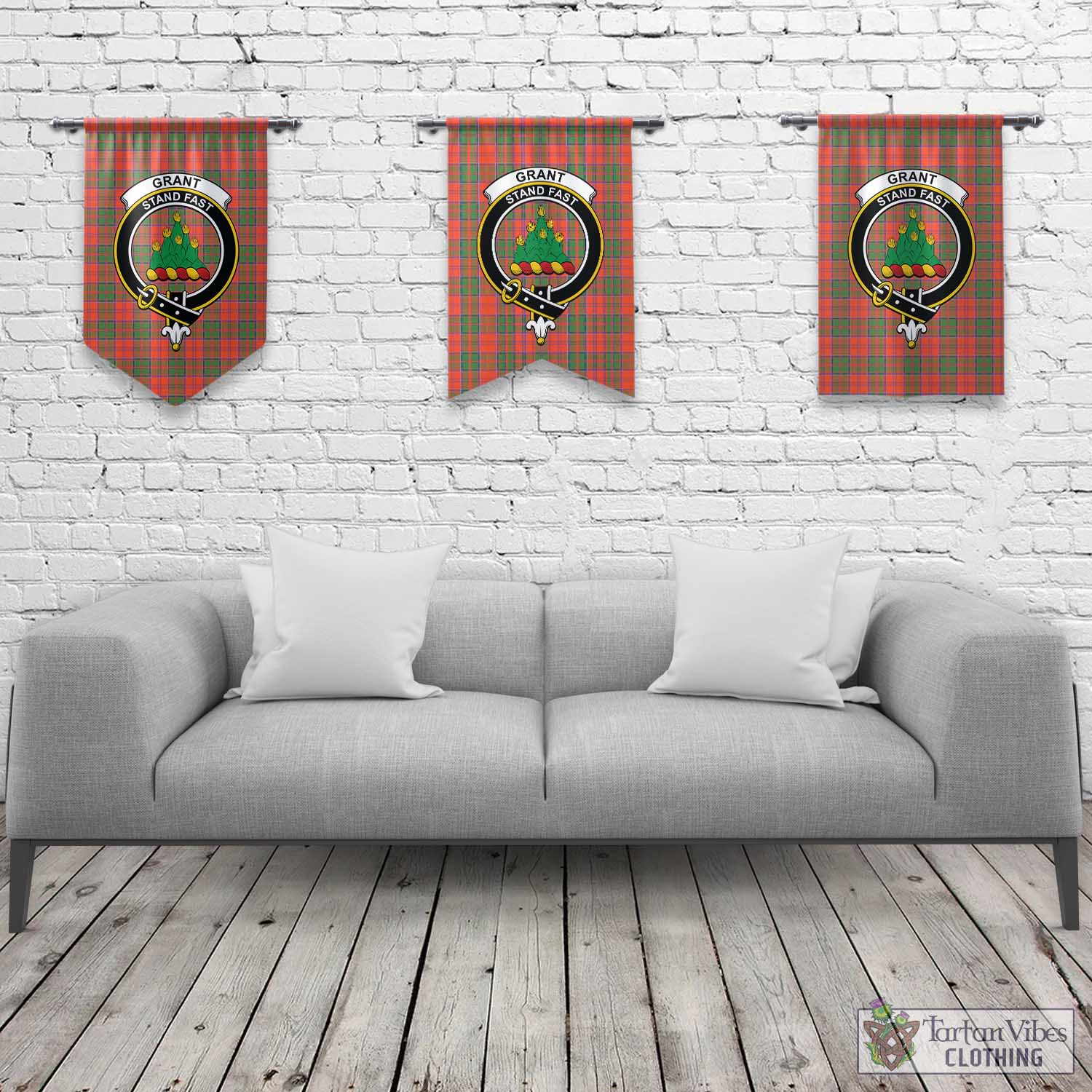 Tartan Vibes Clothing Grant Ancient Tartan Gonfalon, Tartan Banner with Family Crest