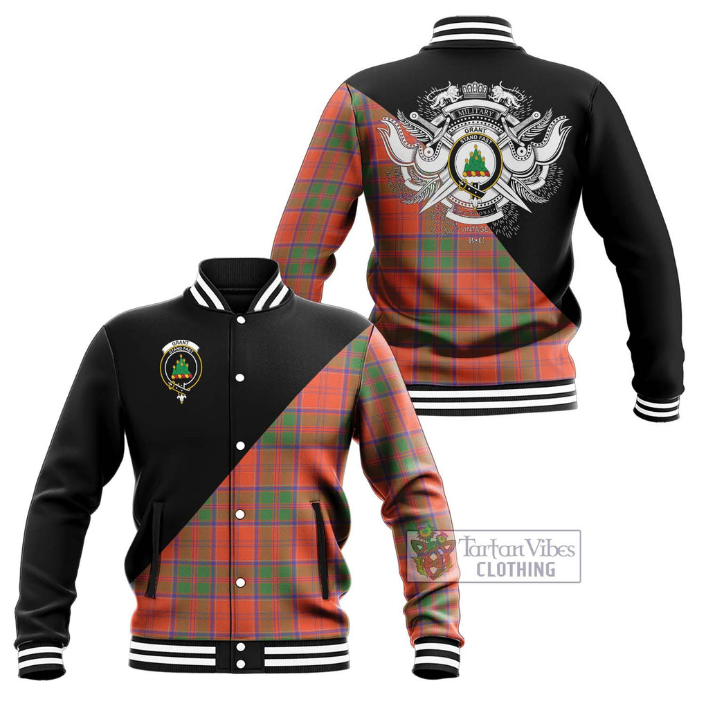 Grant Ancient Tartan Baseball Jacket with Family Crest and Military Logo Style Unisex - Tartanvibesclothing Shop