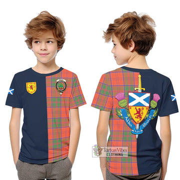 Grant Ancient Tartan Kid T-Shirt with Scottish Lion Royal Arm Half Style