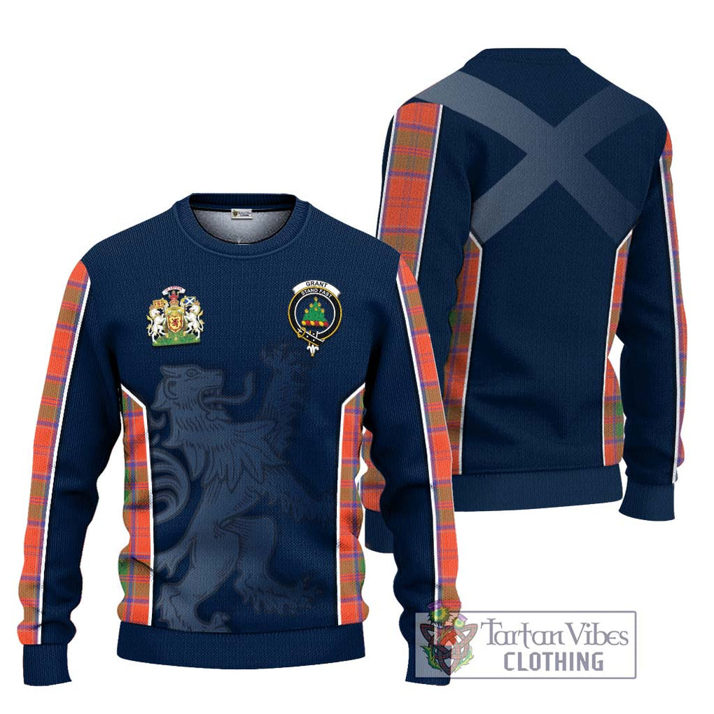 Grant Ancient Tartan Knitted Sweater with Family Crest and Lion Rampant Vibes Sport Style Unisex - Tartan Vibes Clothing