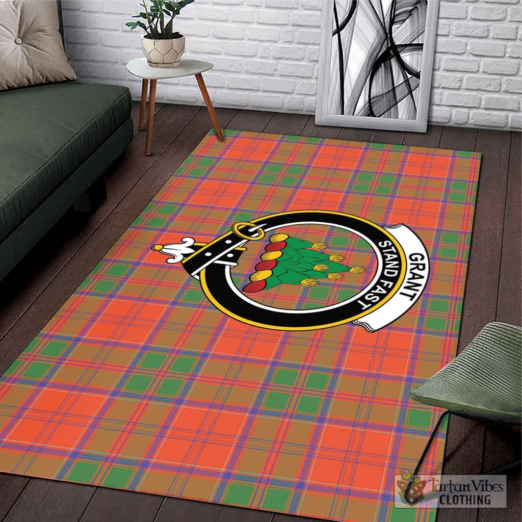 Tartan Vibes Clothing Grant Ancient Tartan Area Rug with Family Crest