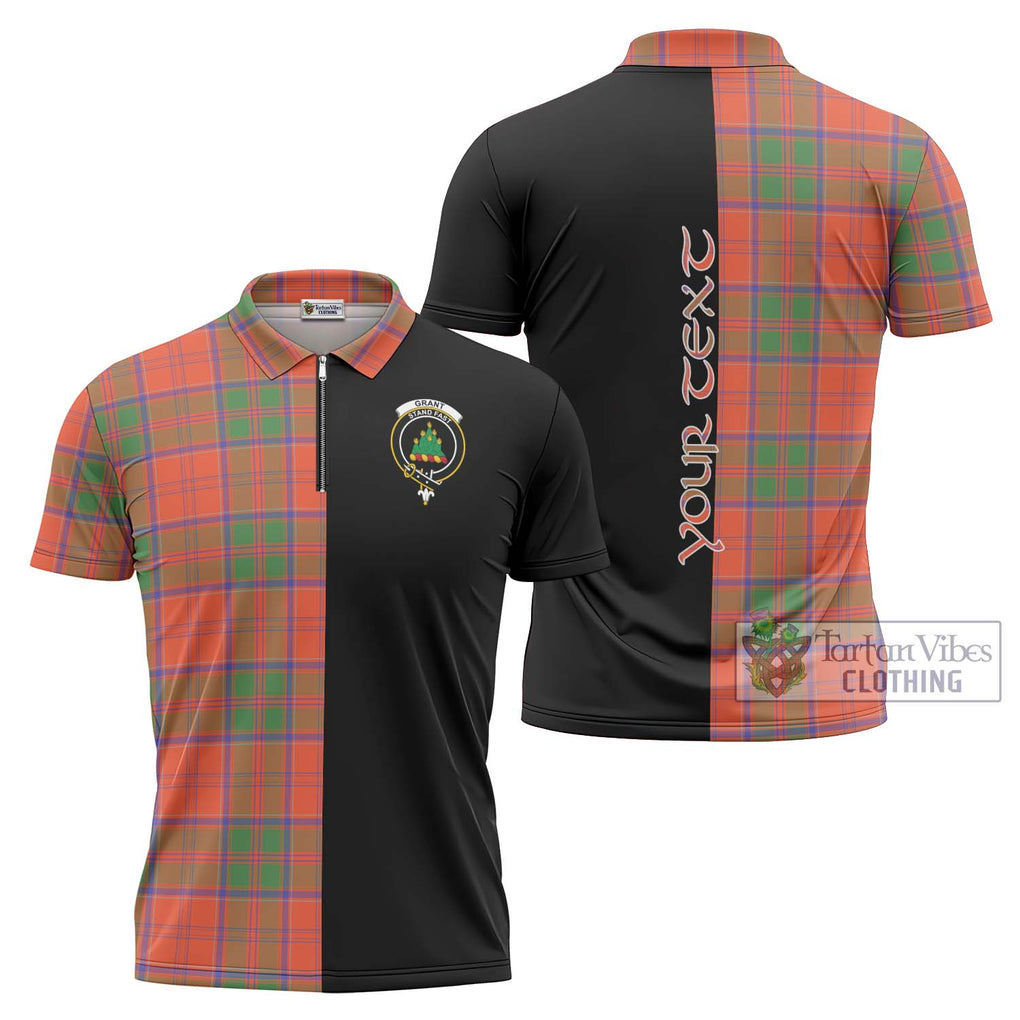 Grant Ancient Tartan Zipper Polo Shirt with Family Crest and Half Of Me Style Unisex - Tartanvibesclothing Shop