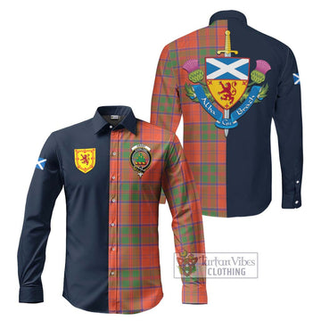 Grant Ancient Tartan Long Sleeve Button Shirt Alba with Scottish Lion Royal Arm Half Style