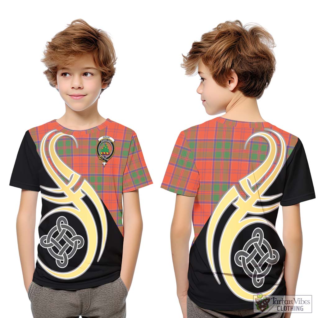 Grant Ancient Tartan Kid T-Shirt with Family Crest and Celtic Symbol Style Youth XL Size14 - Tartan Vibes Clothing