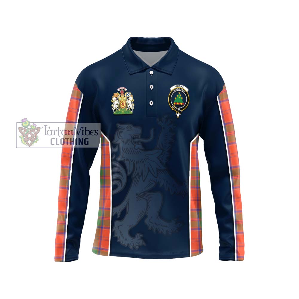 Grant Ancient Tartan Long Sleeve Polo Shirt with Family Crest and Lion Rampant Vibes Sport Style Unisex - Tartan Vibes Clothing