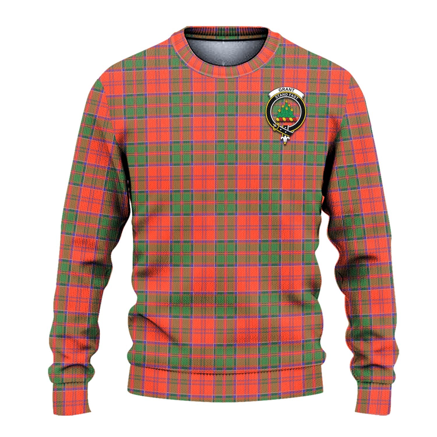 Grant Ancient Tartan Knitted Sweater with Family Crest - Tartanvibesclothing