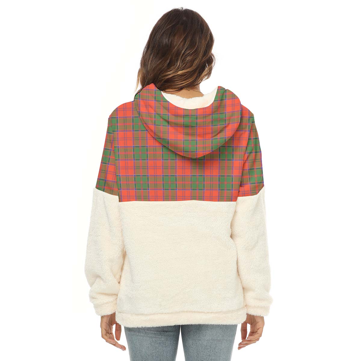 Grant Ancient Tartan Women's Borg Fleece Hoodie With Half Zip with Family Crest - Tartan Vibes Clothing