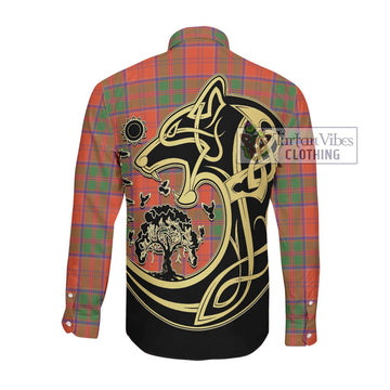 Grant Ancient Tartan Long Sleeve Button Shirt with Family Crest Celtic Wolf Style