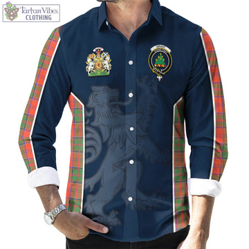 Grant Ancient Tartan Long Sleeve Button Up Shirt with Family Crest and Lion Rampant Vibes Sport Style