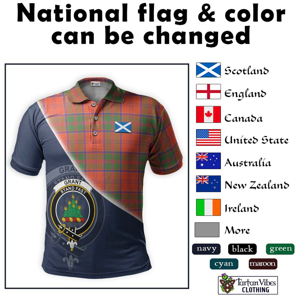 Grant Ancient Tartan Polo Shirt with Personalised National Flag and Family Crest Half Style - Tartanvibesclothing Shop