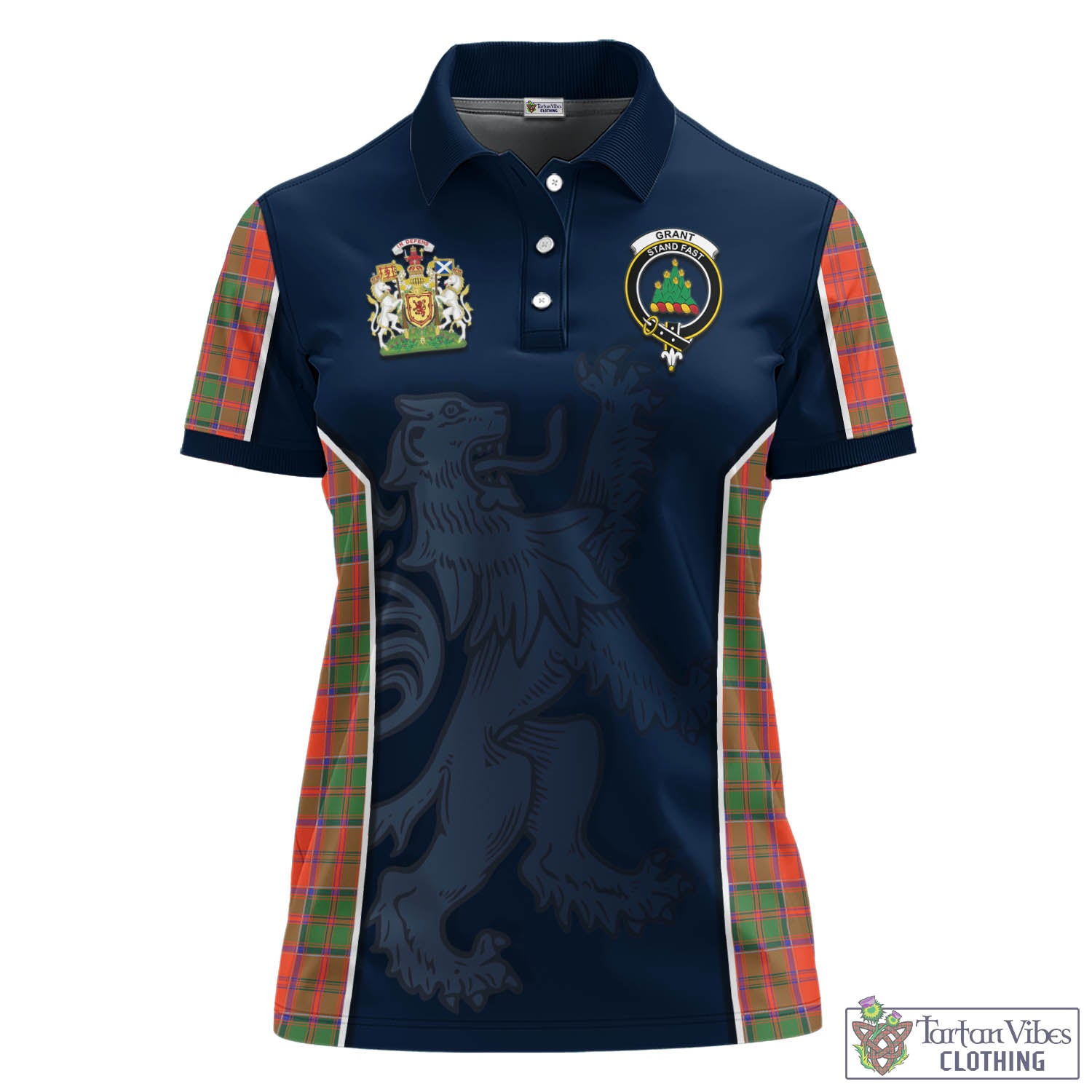 Grant Ancient Tartan Women's Polo Shirt with Family Crest and Lion Rampant Vibes Sport Style - Tartan Vibes Clothing