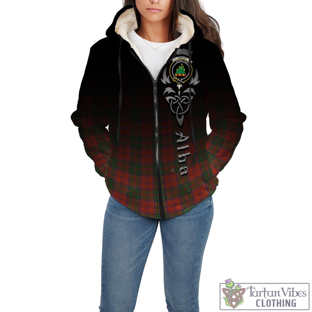 Tartan Vibes Clothing Grant Ancient Tartan Sherpa Hoodie Featuring Alba Gu Brath Family Crest Celtic Inspired