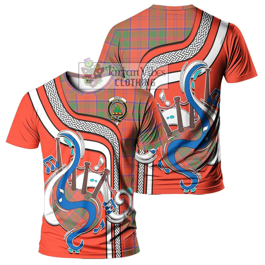 Grant Ancient Tartan T-Shirt with Epic Bagpipe Style - Tartanvibesclothing Shop