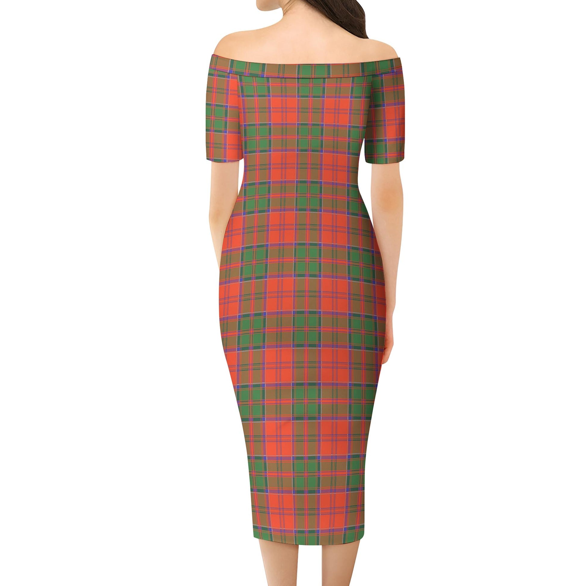 Grant Ancient Tartan Off Shoulder Lady Dress - Tartanvibesclothing