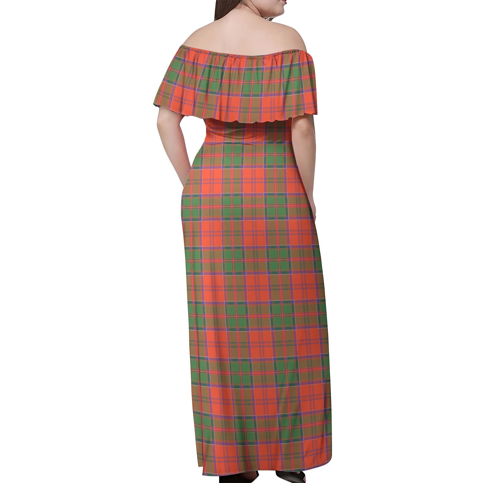 Grant Ancient Tartan Off Shoulder Long Dress - Tartanvibesclothing