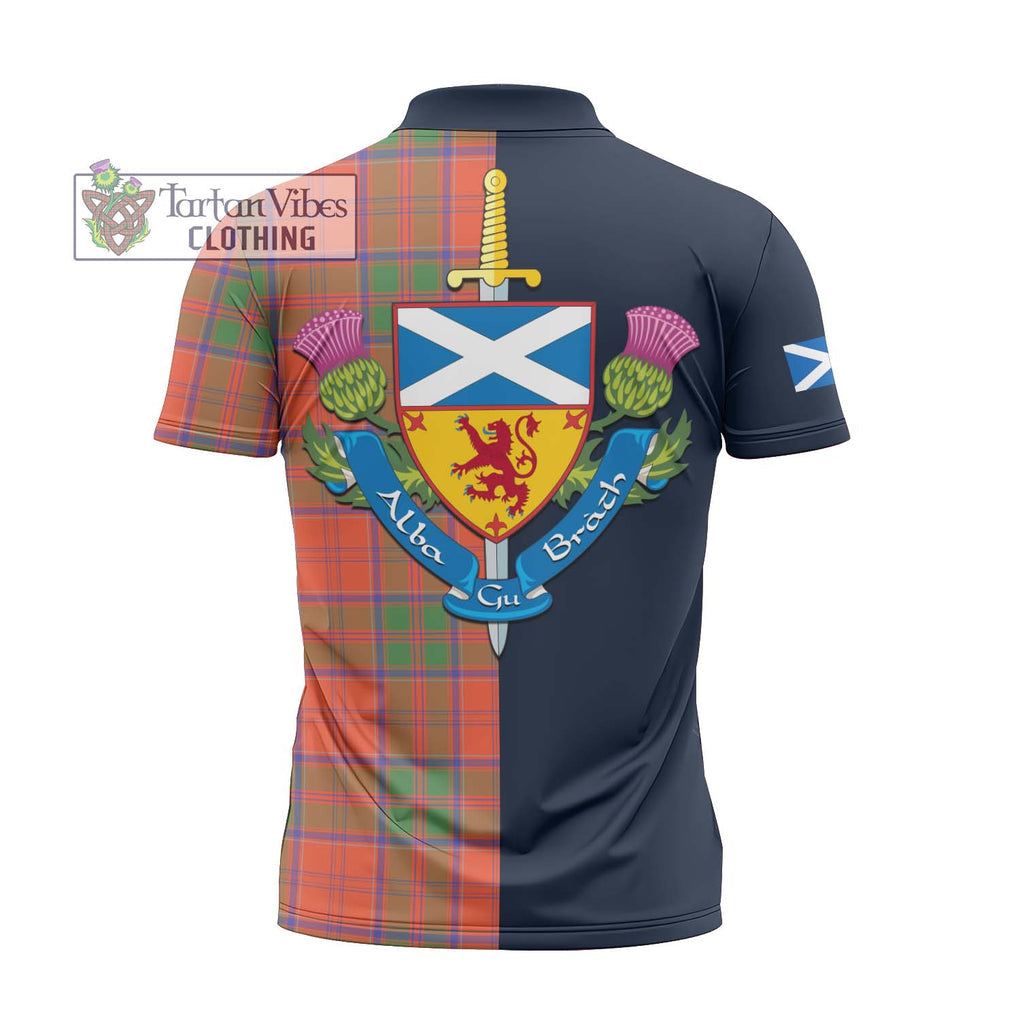 Tartan Vibes Clothing Grant Ancient Tartan Zipper Polo Shirt with Scottish Lion Royal Arm Half Style