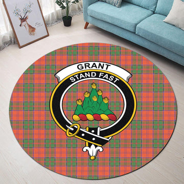 Grant Ancient Tartan Round Rug with Family Crest