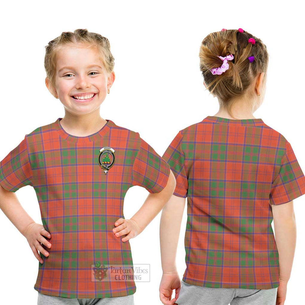 Grant Ancient Tartan Kid T-Shirt with Family Crest - Tartanvibesclothing Shop