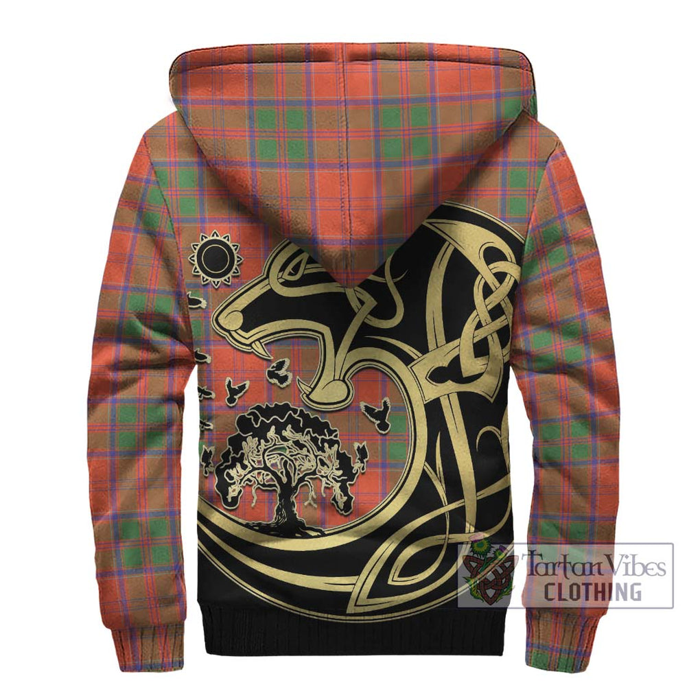 Grant Ancient Tartan Sherpa Hoodie with Family Crest Celtic Wolf Style - Tartan Vibes Clothing