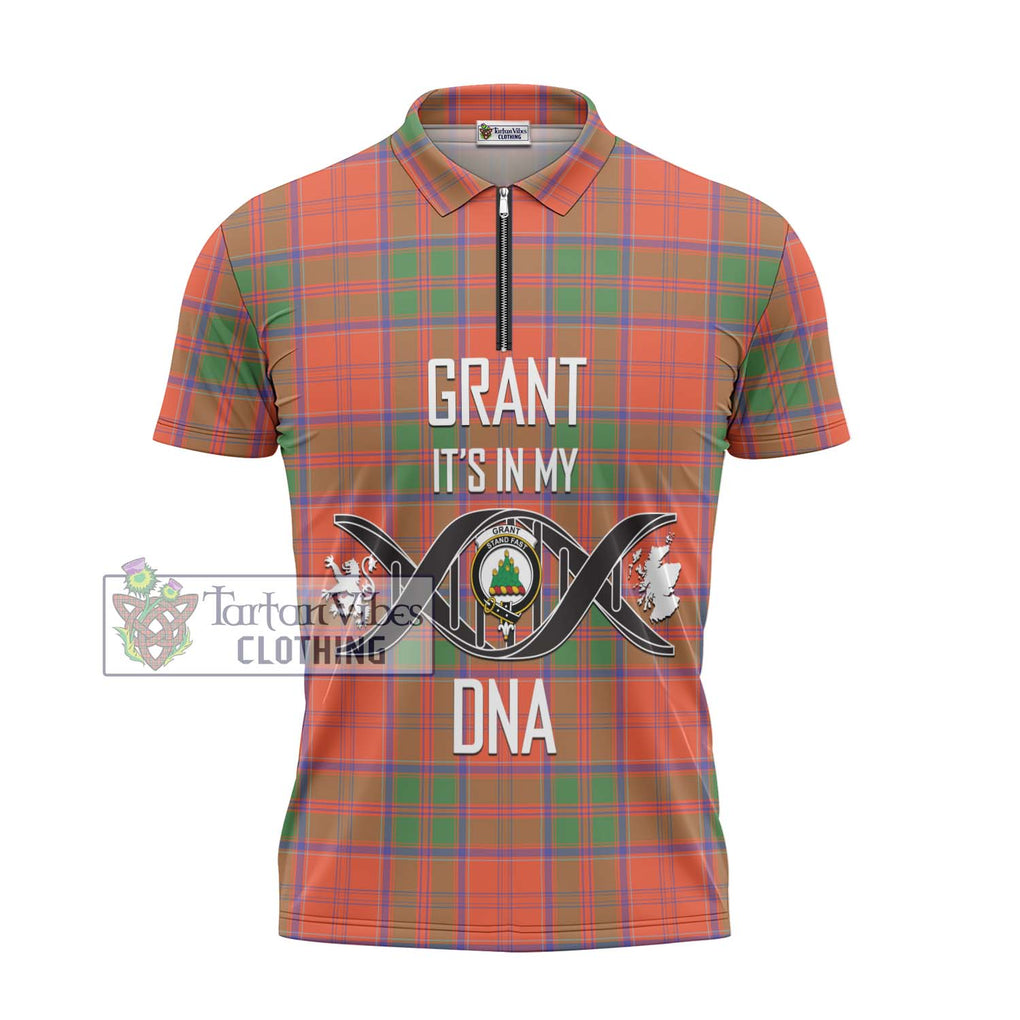 Grant Ancient Tartan Zipper Polo Shirt with Family Crest DNA In Me Style - Tartanvibesclothing Shop