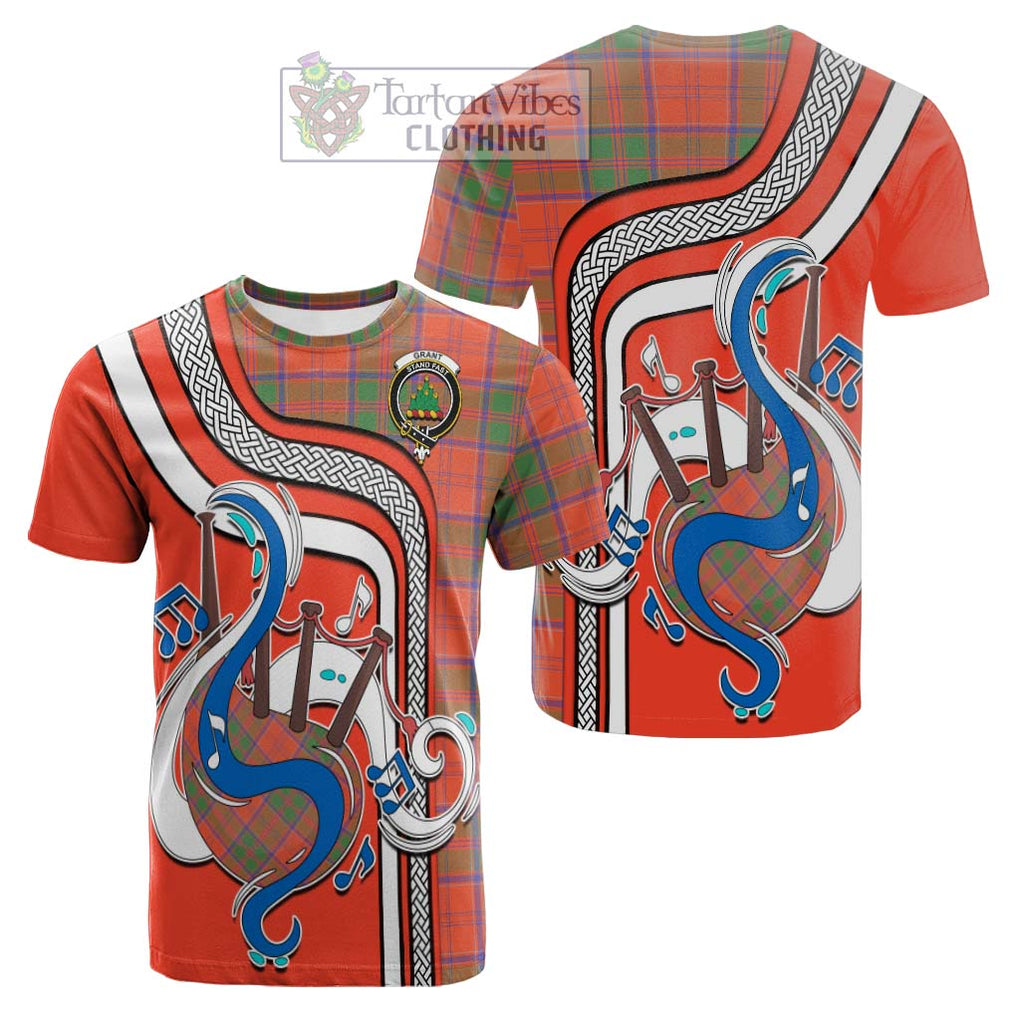 Tartan Vibes Clothing Grant Ancient Tartan Cotton T-shirt with Epic Bagpipe Style